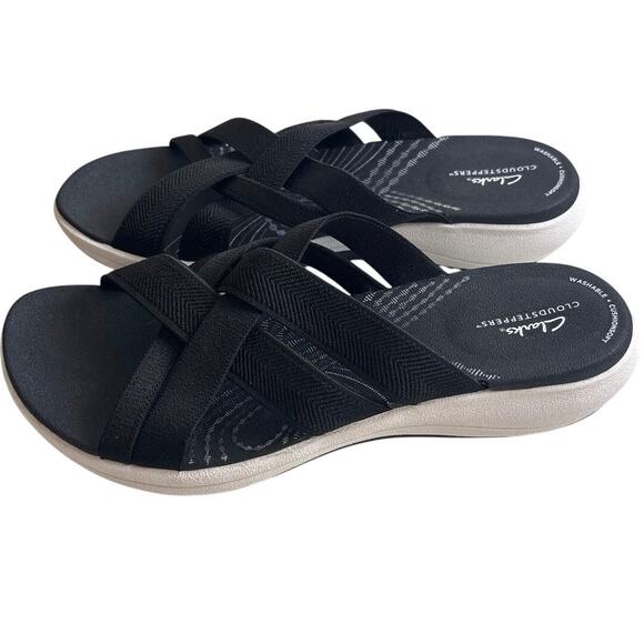Clarks Cloudsteppers Black Crisscross Comfort Slide Sandals Size 9.5 - Picture 3 of 6